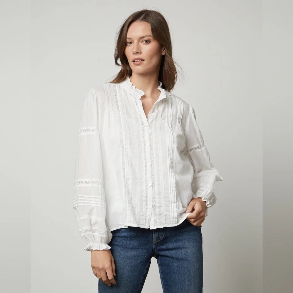 Velvet by Graham & Spencer Romy Boho Lace Top in White - Picture 1 of 10